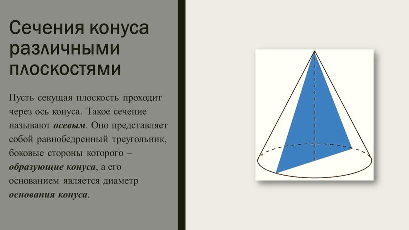 Сечения конуса различными плоскостями