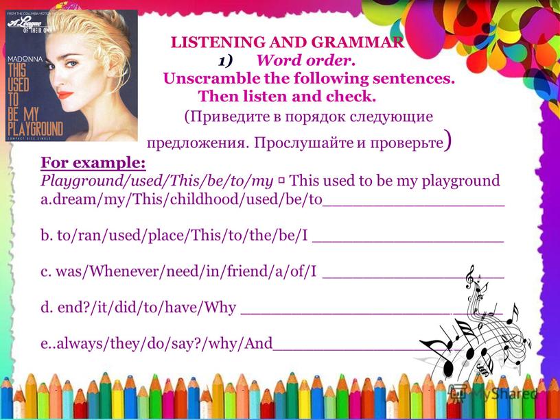 LISTENING AND GRAMMAR Word order