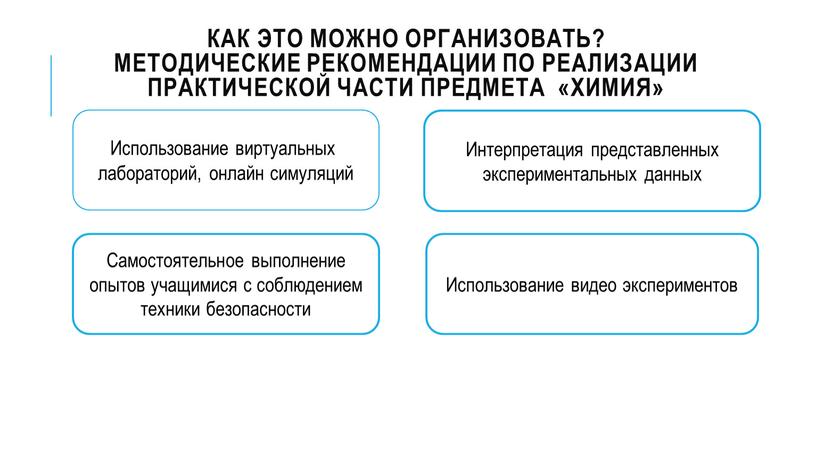 Как это можно организовать? Методические рекомендации по реализации практической части предмета «Химия»