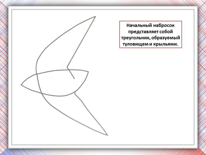 Начальный набросок представляет собой треугольник, образуемый туловищем и крыльями