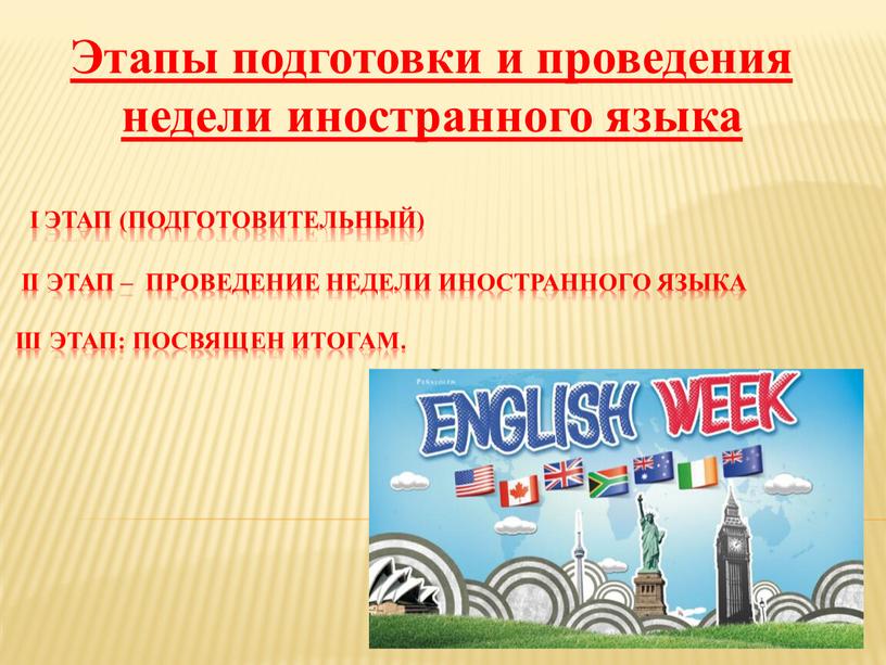 I этап (подготовительный) II этап – проведение недели иностранного языка