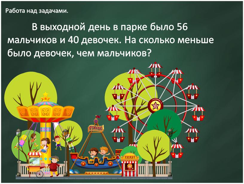 Работа над задачами. В выходной день в парке было 56 мальчиков и 40 девочек