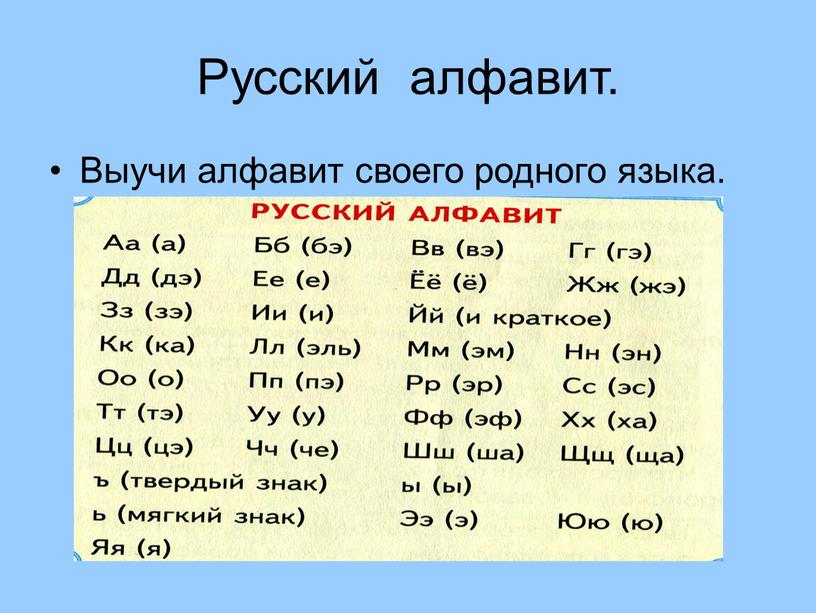Русский алфавит. Выучи алфавит своего родного языка