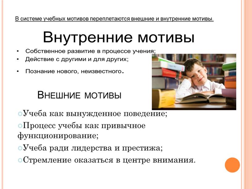 В системе учебных мотивов переплетаются внешние и внутренние мотивы