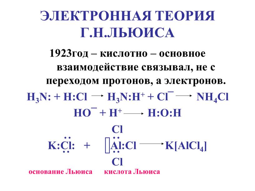 Н3N: + H:Сl H3N:H+ + Cl¯