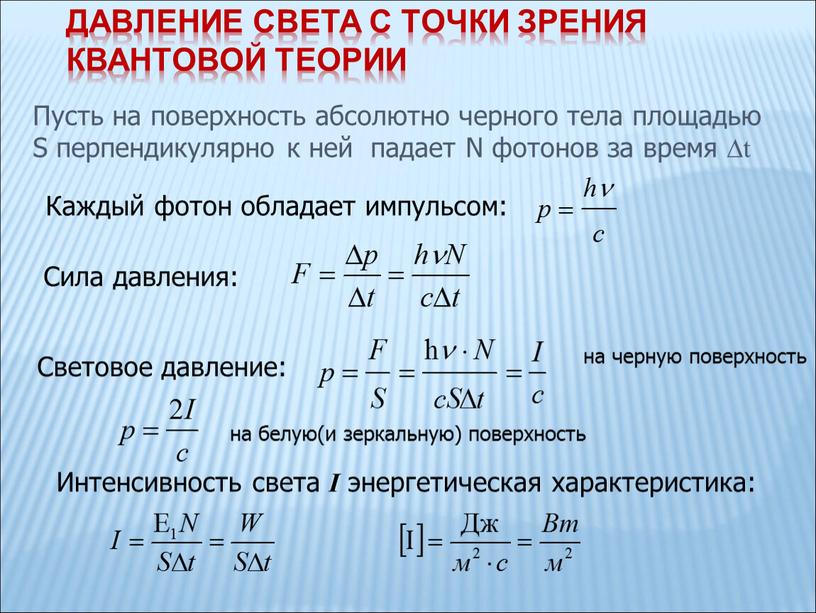 Давление света с точки зрения квантовой теории