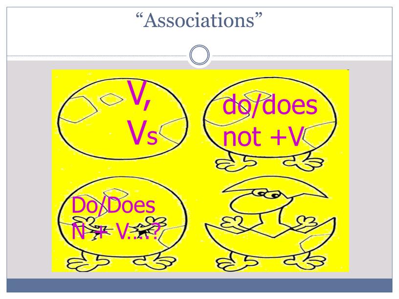 Associations” V,Vs do/does not +V