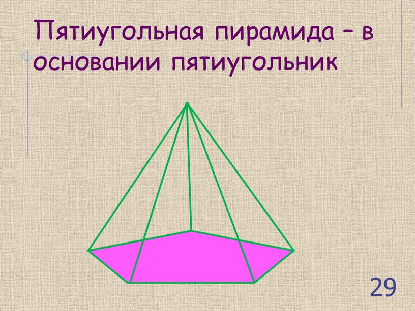 Пятиугольная пирамида – в основании пятиугольник 29