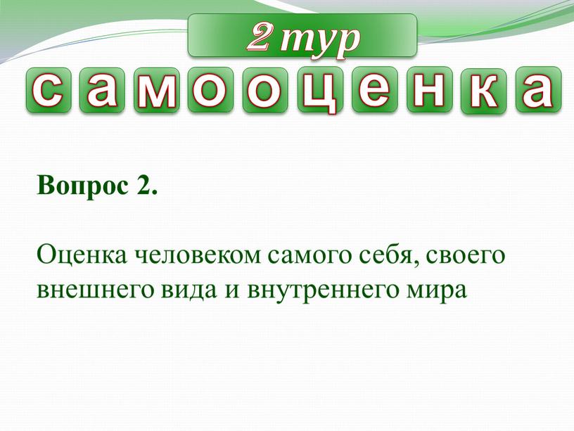 Вопрос 2. Оценка человеком самого себя, своего внешнего вида и внутреннего мира а