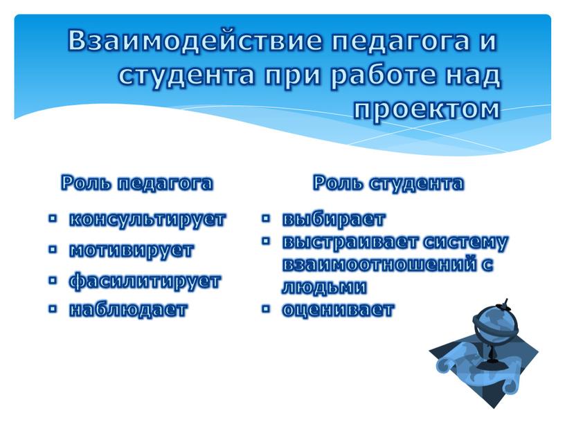 Взаимодействие педагога и студента при работе над проектом