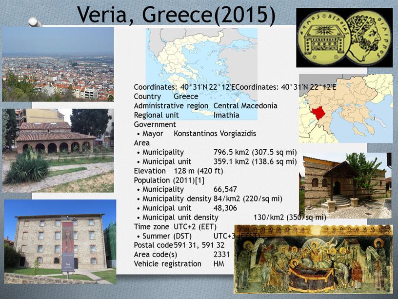Veria, Greece(2015) Coordinates: 40°31′N 22°12′ECoordinates: 40°31′N 22°12′E