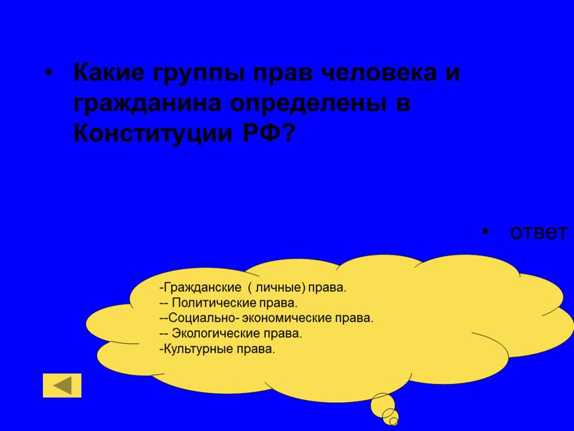 Какие группы прав человека и гражданина определены в