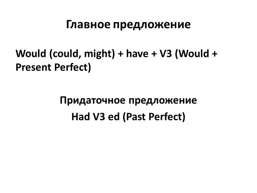 Главное предложение Would (could, might) + have +