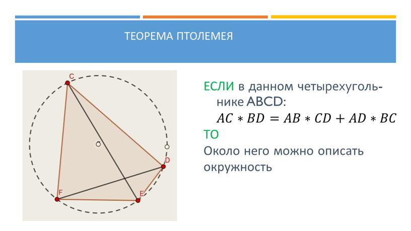 Теорема Птолемея ЕСЛИ в данном четырехуголь-нике