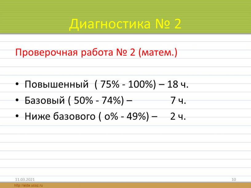 Диагностика № 2 Проверочная работа № 2 (матем