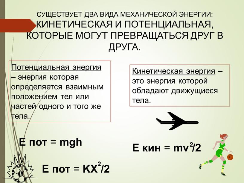 Потенциальная энергия – энергия которая определяется взаимным положением тел или частей одного и того же тела