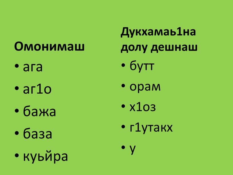 Омонимаш ага аг1о бажа база куьйра