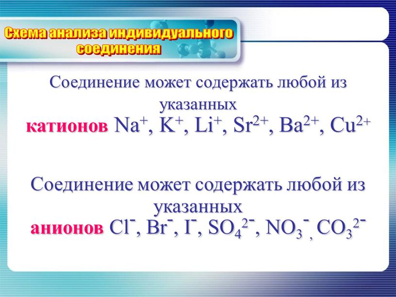 Соединение может содержать любой из указанных катионов