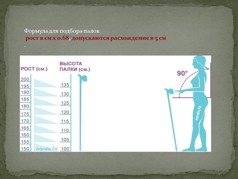 Формула для подбора палок рост в см x 0