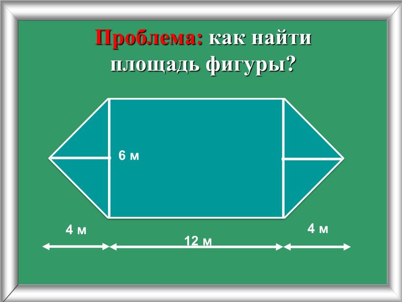 Проблема: как найти площадь фигуры? 12 м 4 м 4 м 6 м