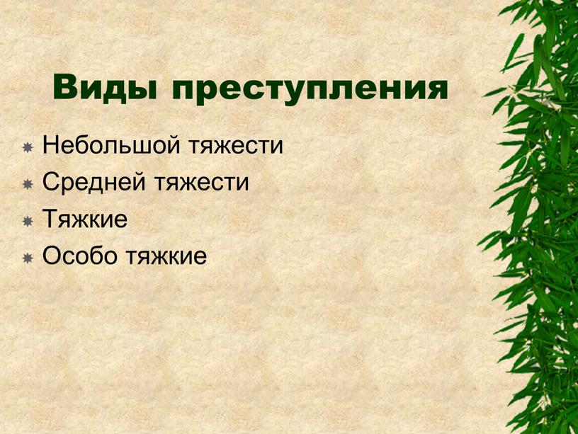 Виды преступления Небольшой тяжести