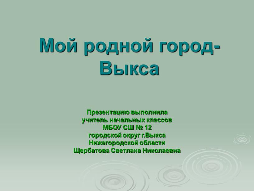 Мой родной город- Выкса Презентацию выполнила учитель начальных классов