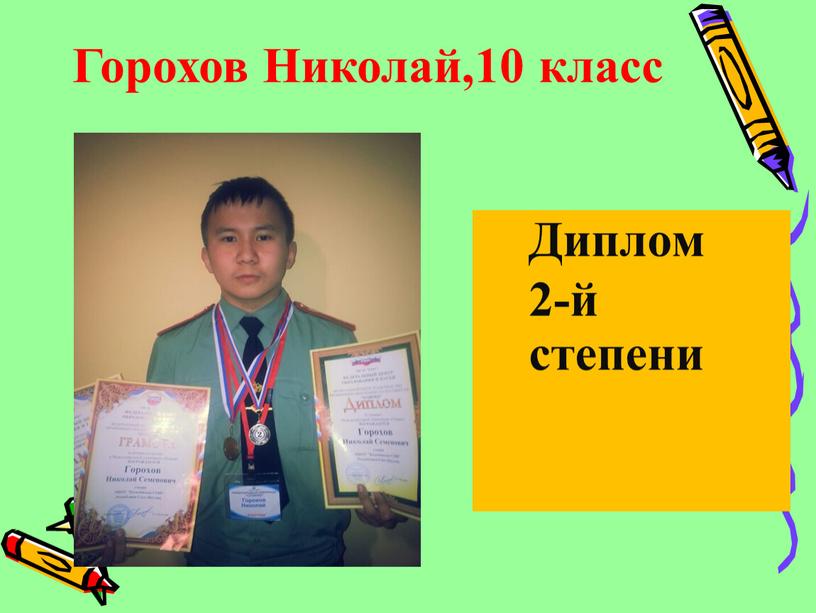 Горохов Николай,10 класс Диплом 2-й степени