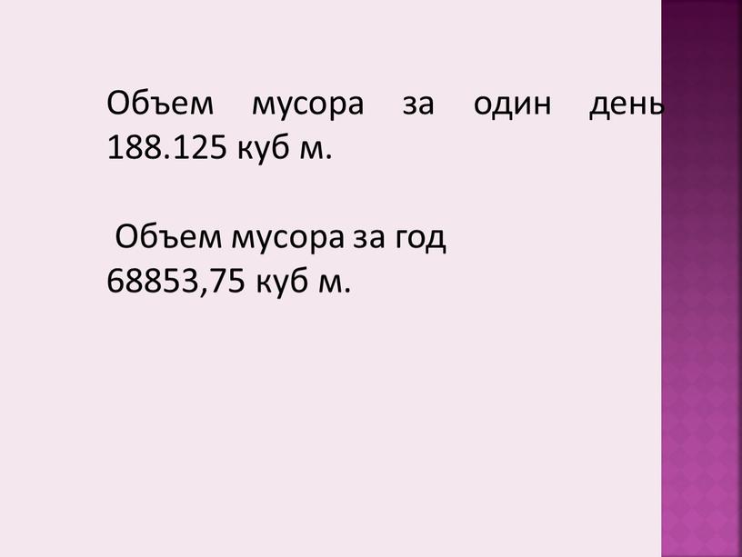 Объем мусора за один день 188