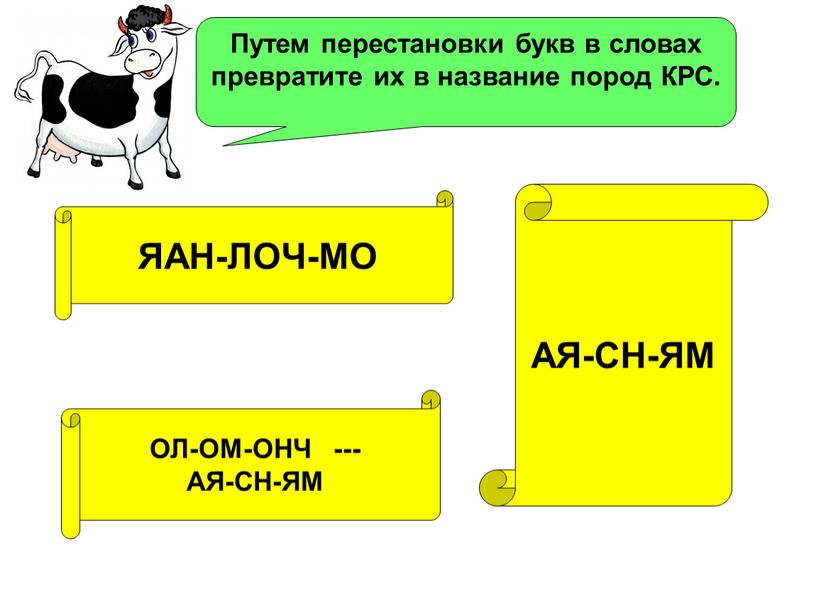 Путем перестановки букв в словах превратите их в название пород