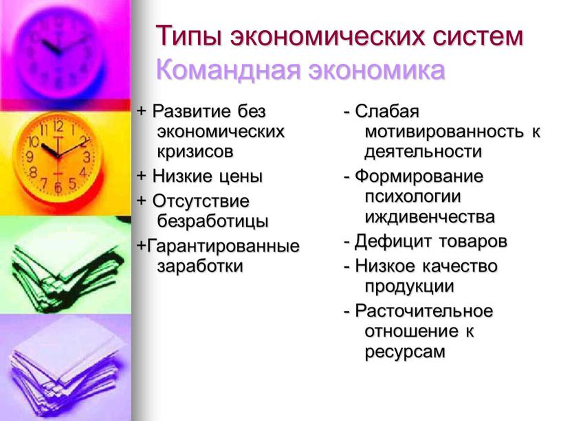 Типы экономических систем Командная экономика +