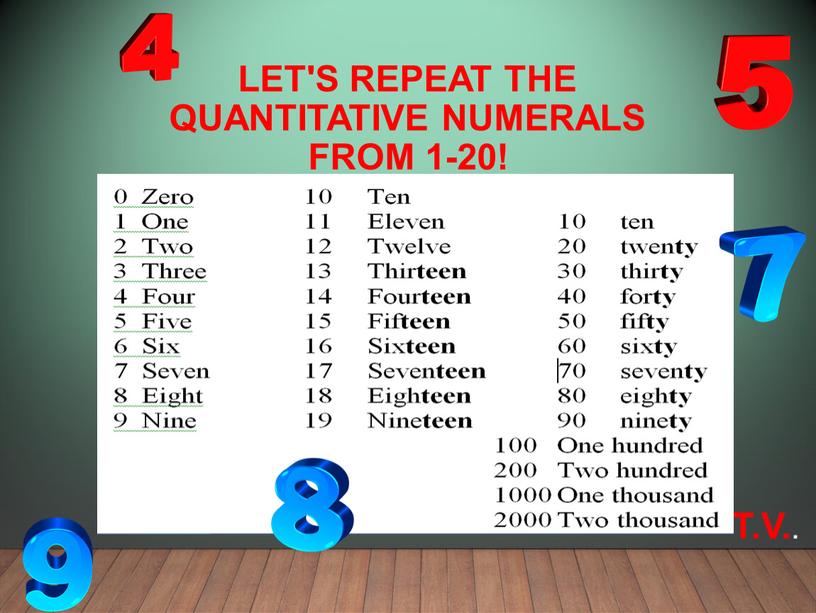 let's repeat the quantitative numerals from 1-20!