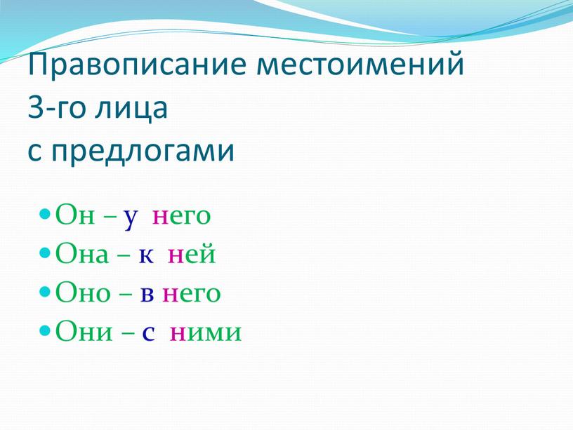 Правописание местоимений 3-го лица с предлогами