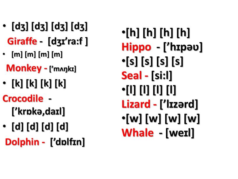 Giraffe - [dʒɪ’ra:f ] [m] [m] [m] [m]