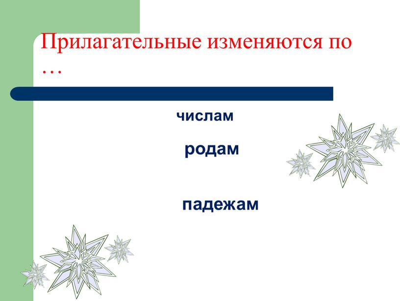 Прилагательные изменяются по … числам родам падежам