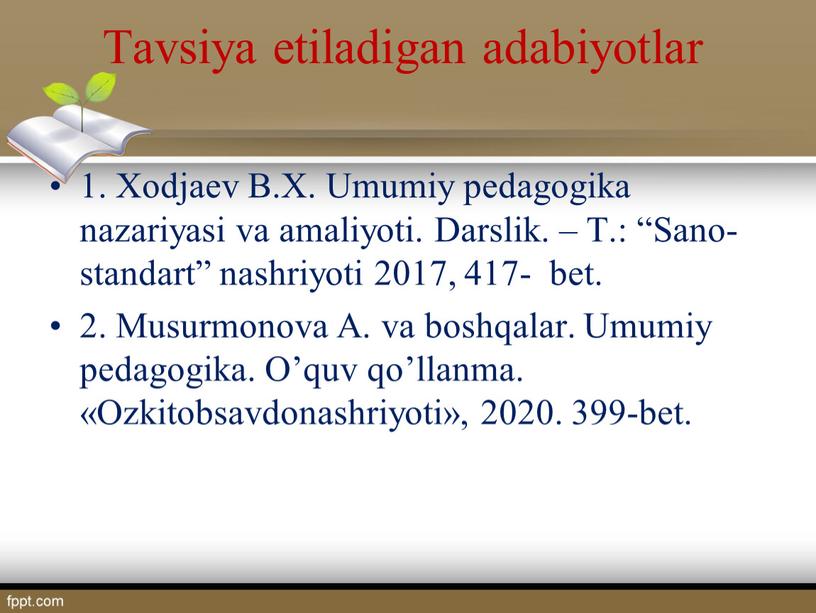 Tavsiya etiladigan adabiyotlar 1