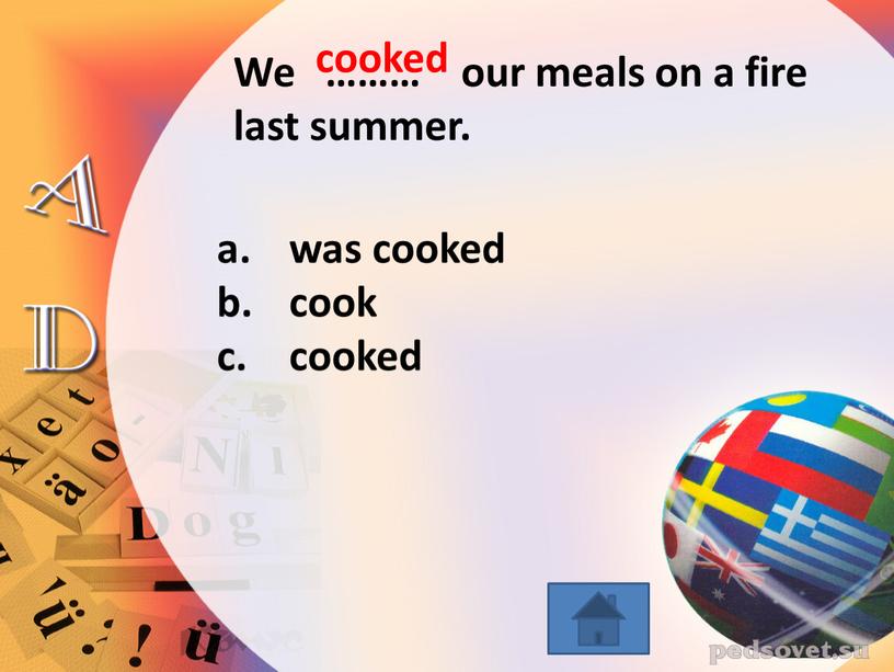 We ……… our meals on a fire last summer