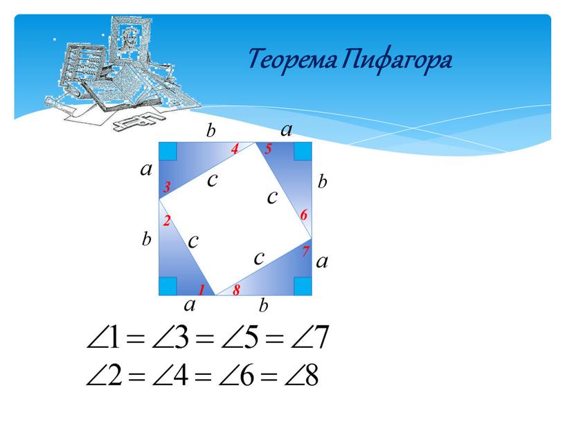 Теорема Пифагора 1 2 3 4 5 6 7 8