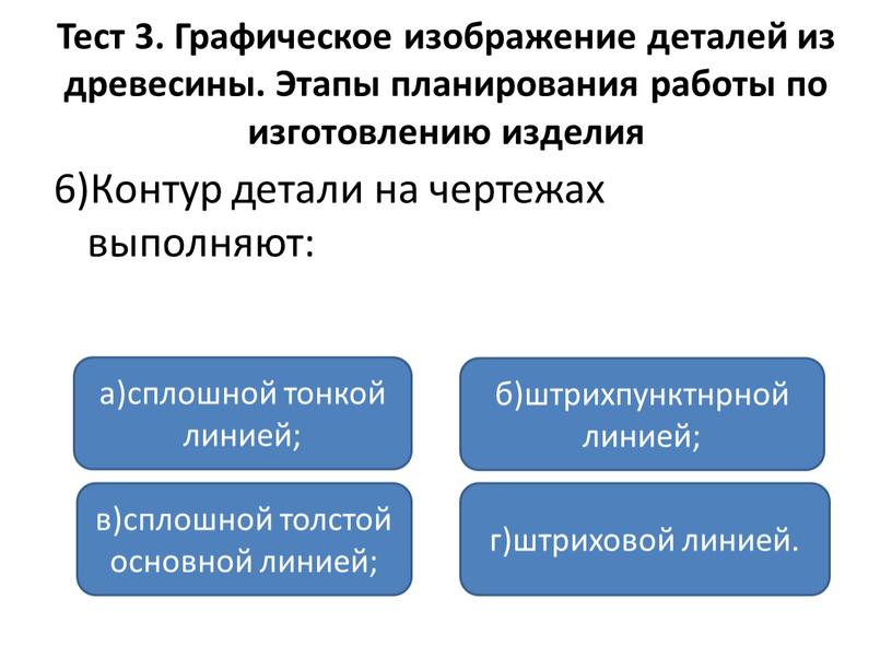 Тест 3. Графическое изображение деталей из древесины