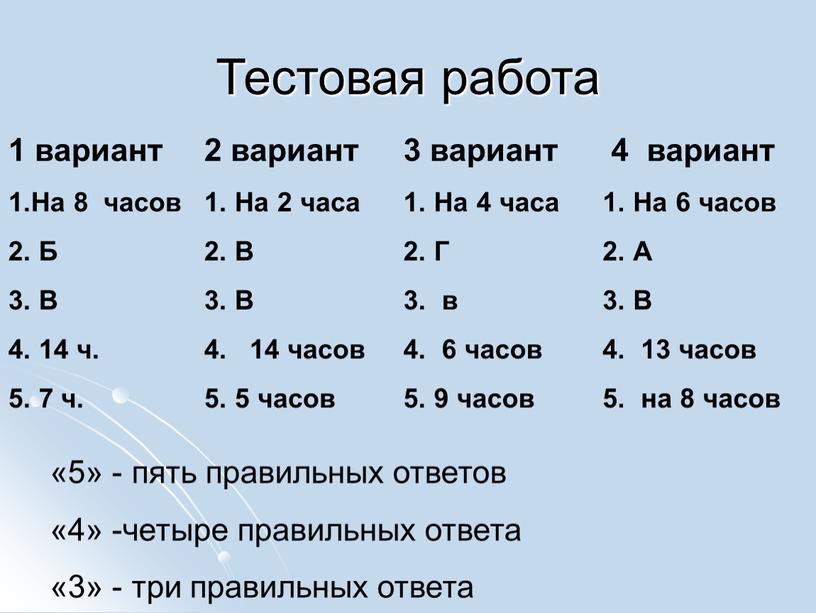 Тестовая работа 1 вариант 1.На 8 часов 2