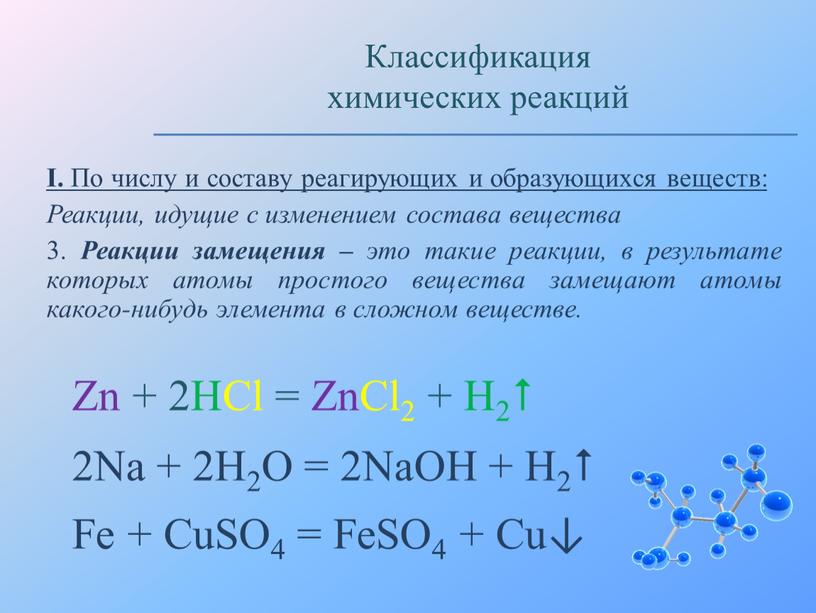 I. По числу и составу реагирующих и образующихся веществ: