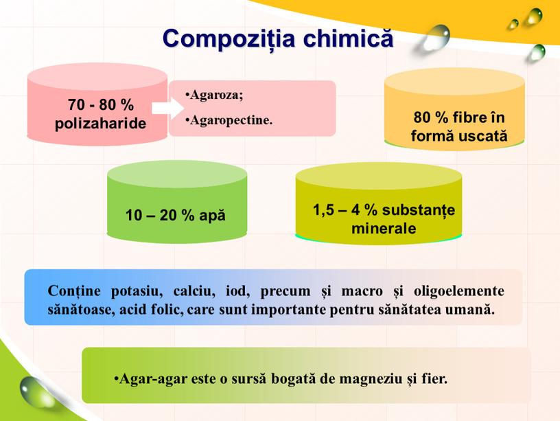 Compoziția chimică 70 - 80 % polizaharide