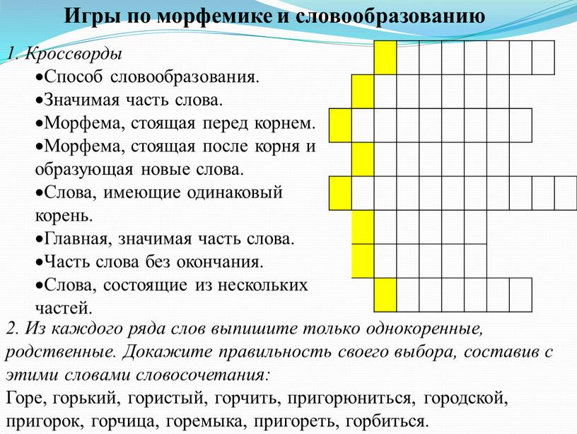 Кроссворды Способ словообразования