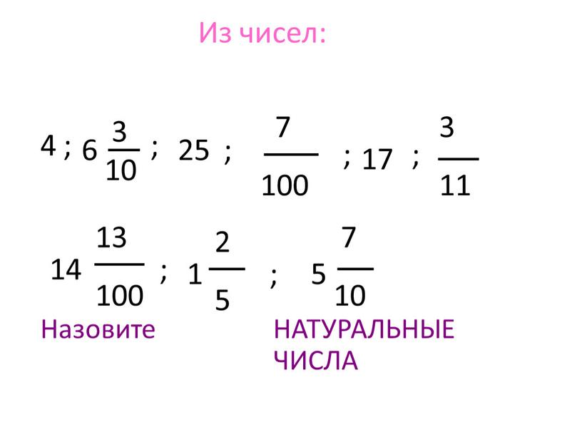 Из чисел: Назовите НАТУРАЛЬНЫЕ