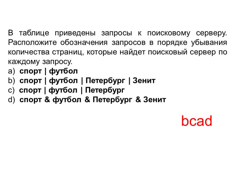 В таблице приведены запросы к поисковому серверу