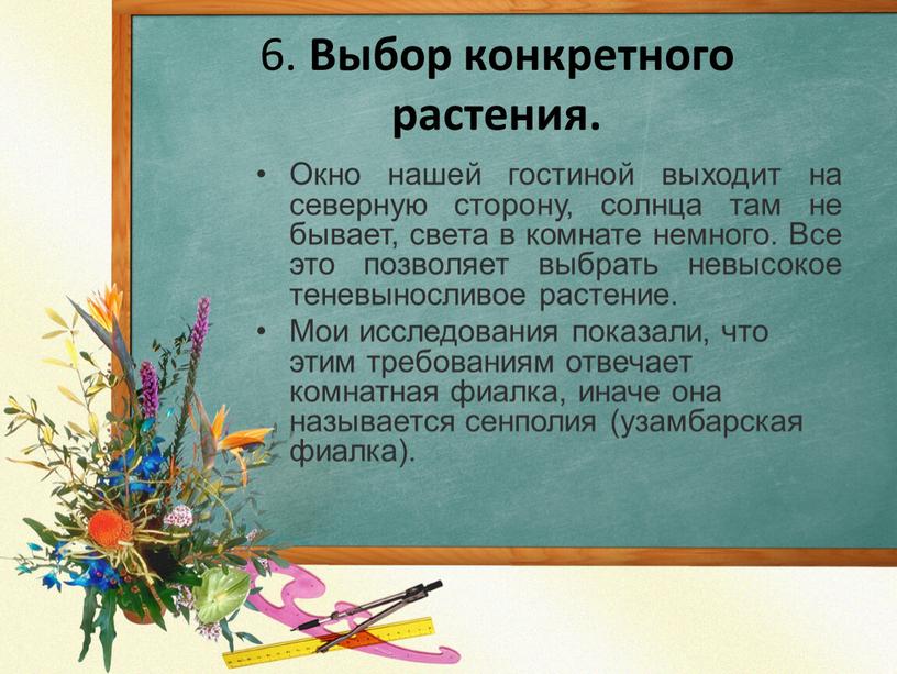 Выбор конкретного растения. Окно нашей гостиной выходит на северную сторону, солнца там не бывает, света в комнате немного