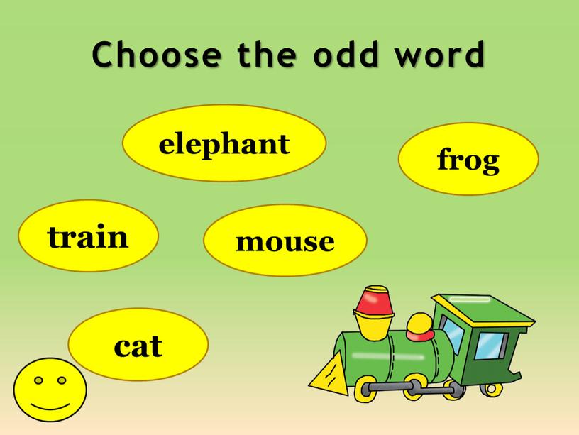 Choose the odd word train elephant mouse cat frog