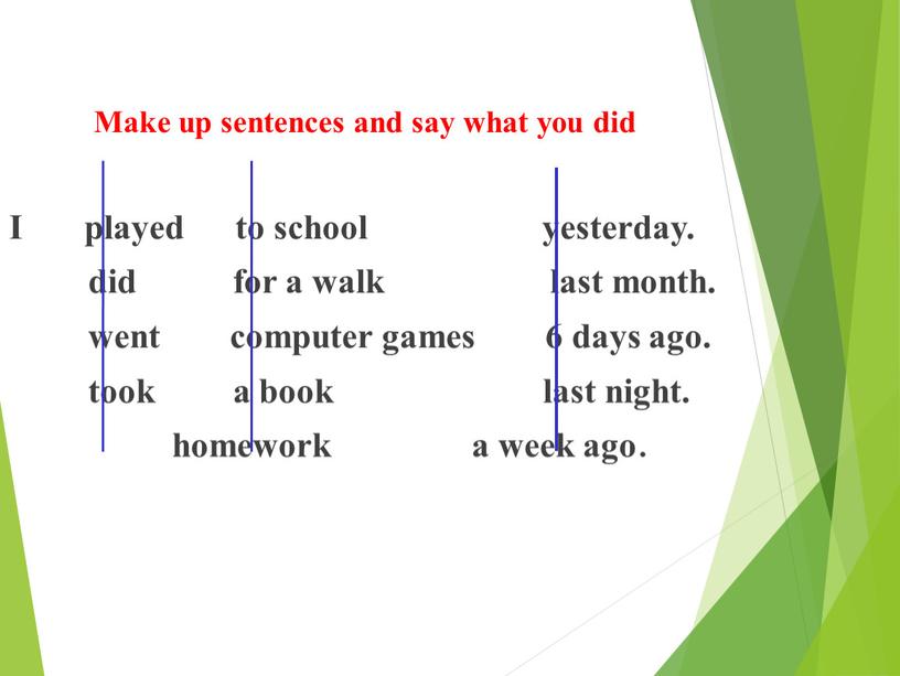 Make up sentences and say what you did