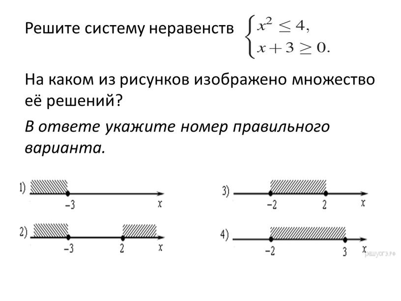 Решите систему неравенств На каком из рисунков изображено множество её решений?