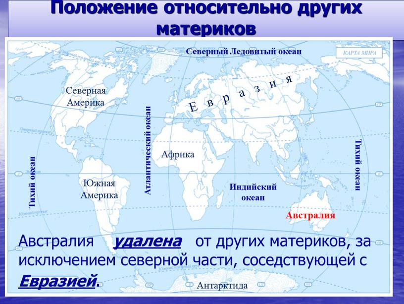 Положение относительно других материков