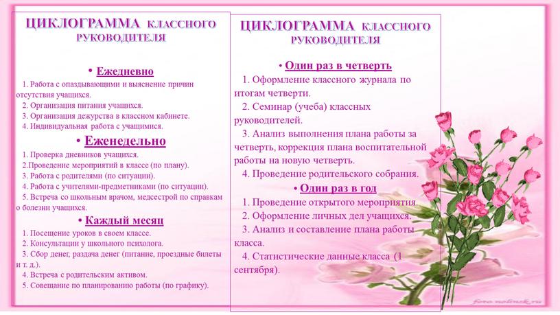 ЦИКЛОГРАММА КЛАССНОГО РУКОВОДИТЕЛЯ •